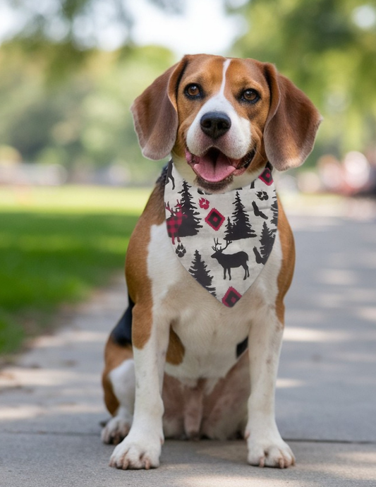 Personalized pet bandana cotton over collar dog neckerchief red and black forest Christmas theme