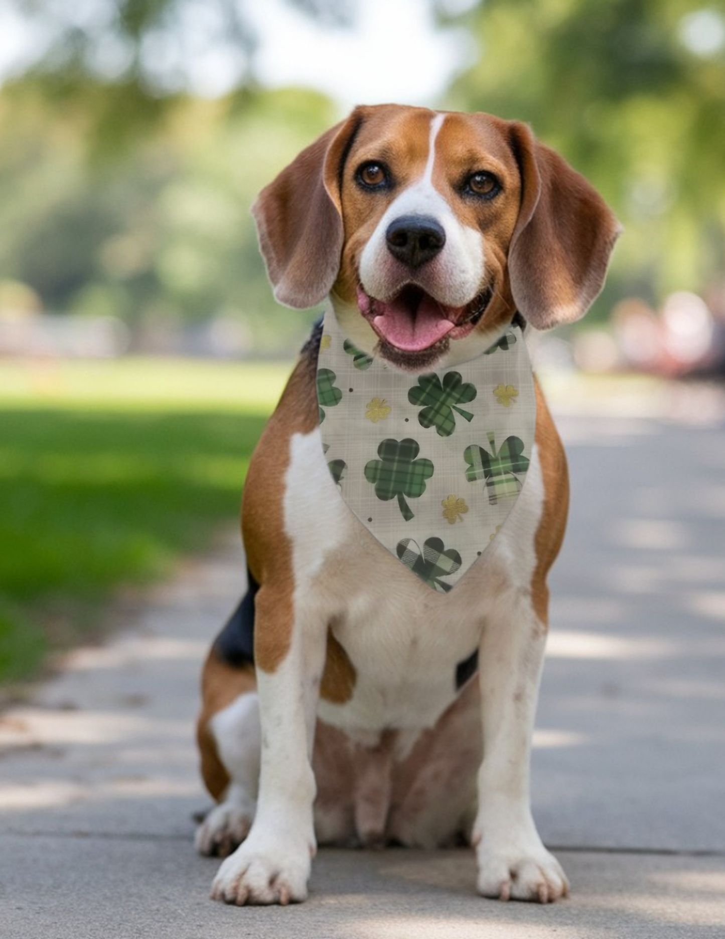Over collar personalized bandana pet scarf Irish green and metalic gold shamrock print cotton blend