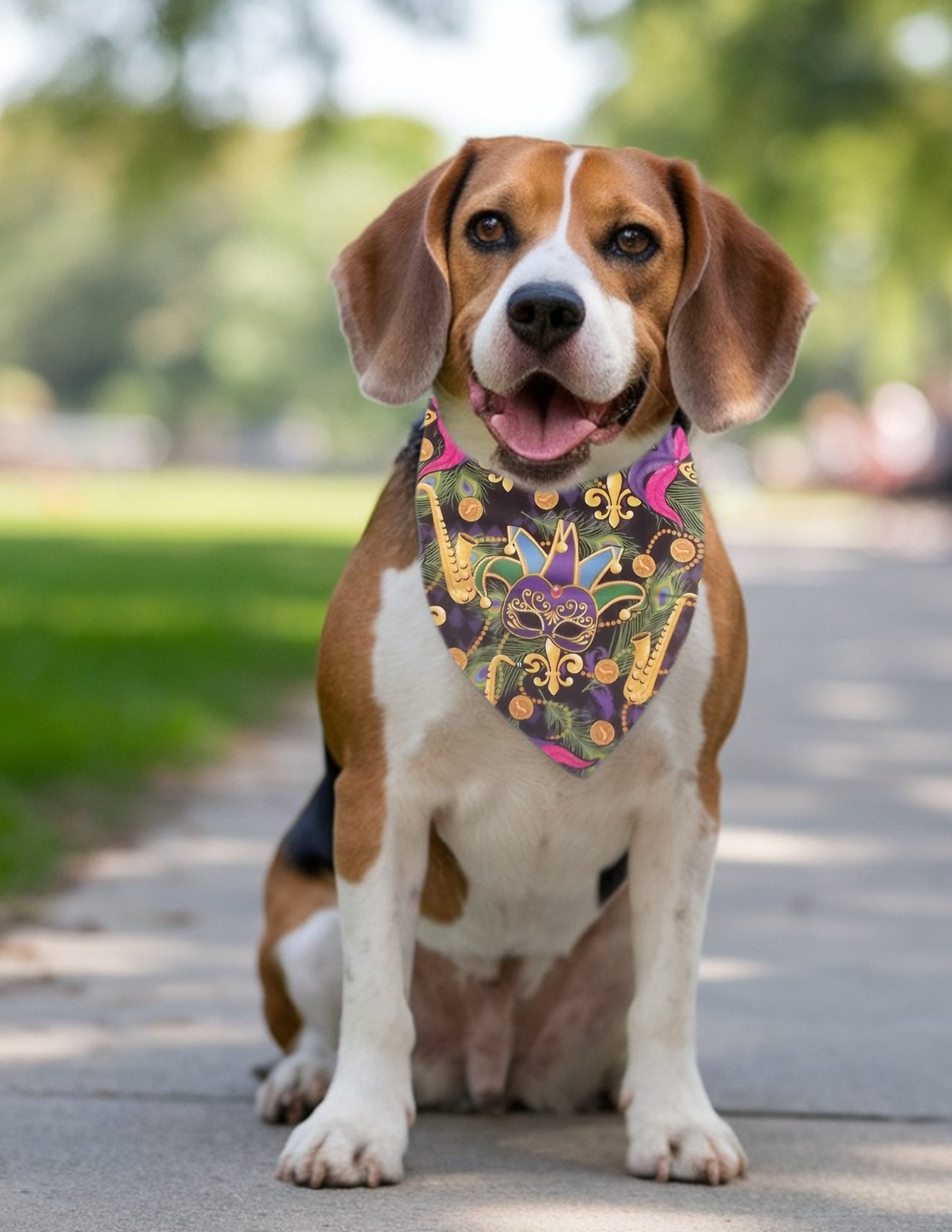 Personalized dog bandana to celebrate Mardi Gras masked ball fun safe washable pet gift
