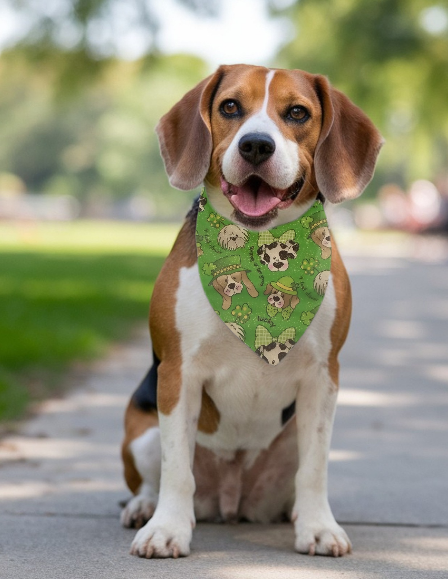 Personalized puppy bandana St Patrick's lucky dog lover, shamrocks and puppies  on Irish green