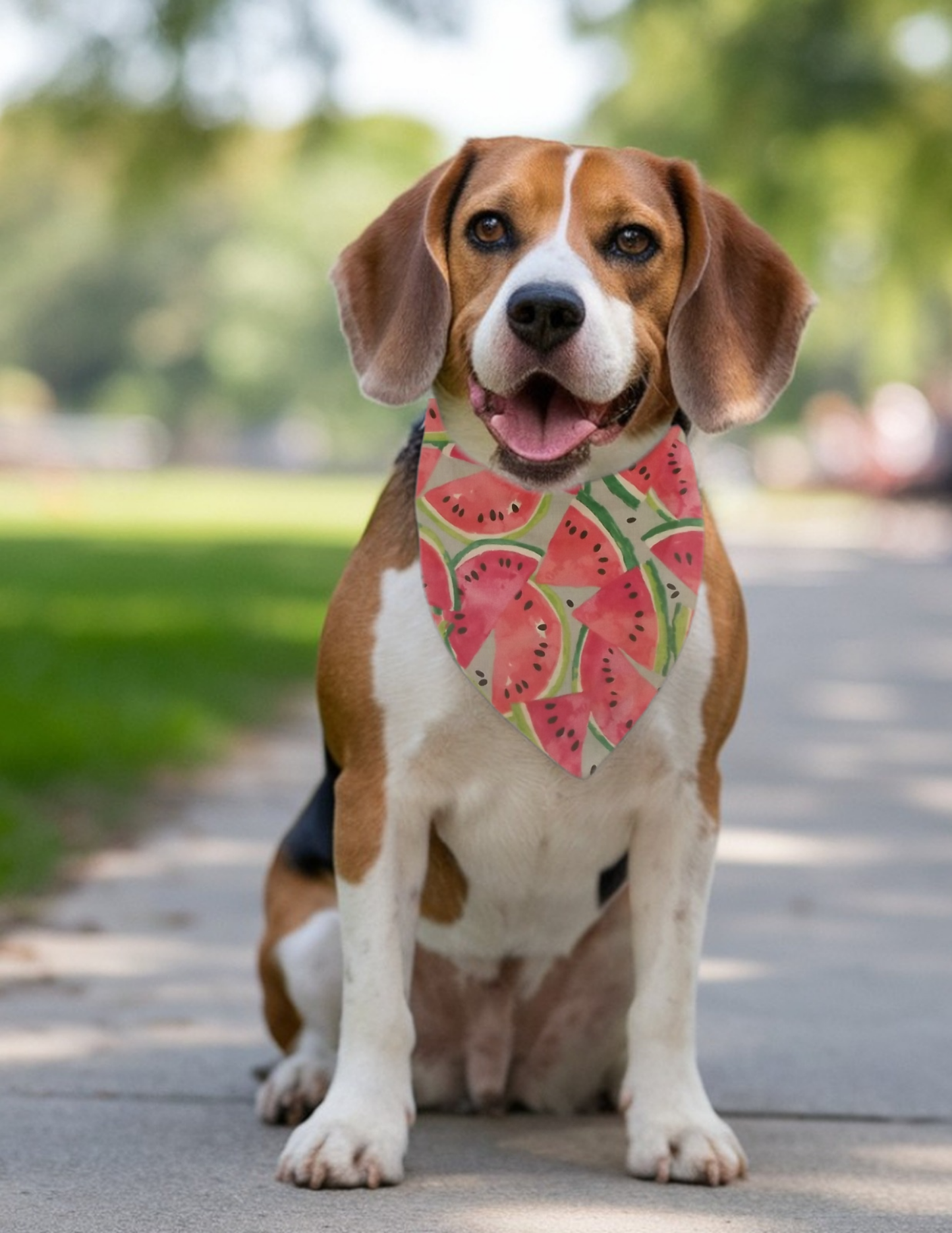 Personalized over collar dog bandana cool red and green watermelon print for summer fun