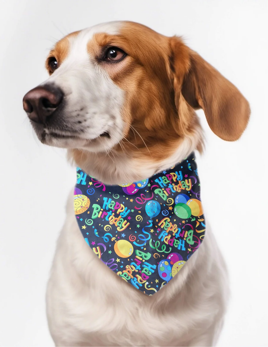Birthday celebration embroidered personalized custom dog bandana over collar neckerchief
