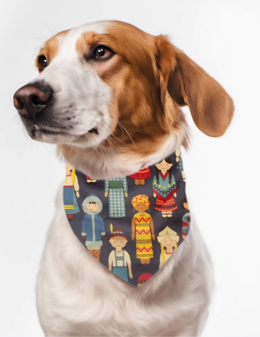 Embroidered personalized reversible dog bandana  over the collar style with children of the world print