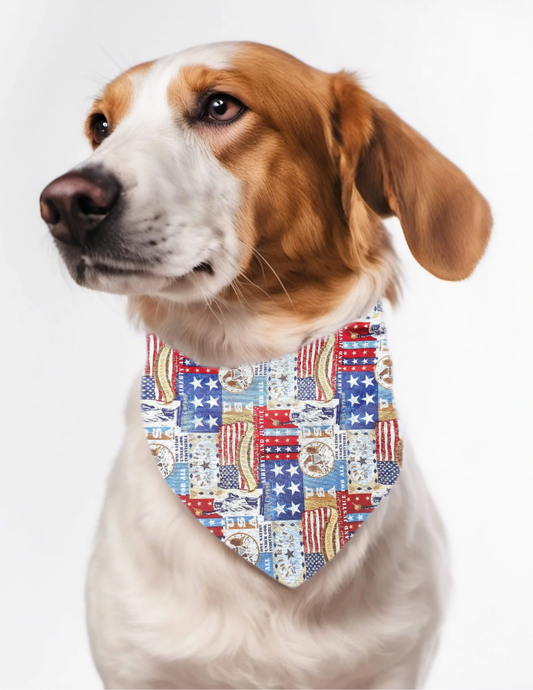 Custom embroidered personalized reversible dog bandana  over the collar style with patriotic print gift for pet lover mom or dad