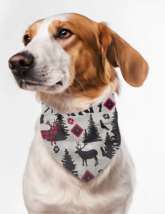 Custom personalized embroidered dog bandana cotton over collar dog neckerchief red and black forest Christmas theme gift for pet lover
