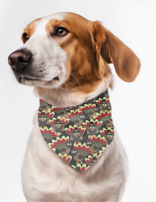 Custom personalized embroidered dog bandana over collar dog neckerchief fun Thanksgiving turkey theme